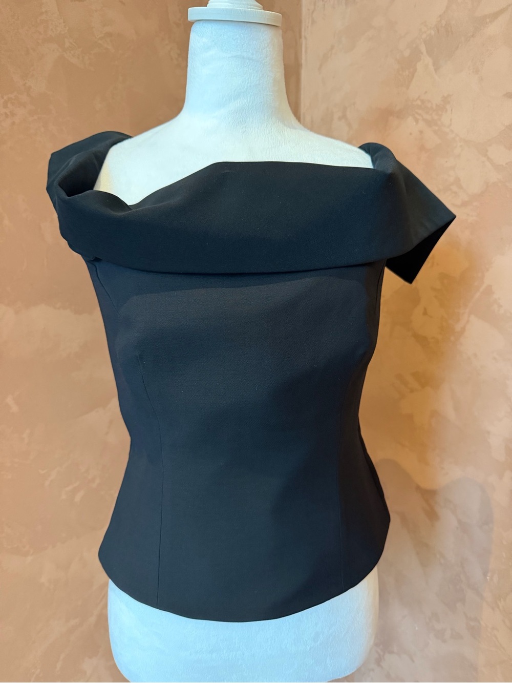 Roland Mouret Black Asymmetric Draped Structure Top.